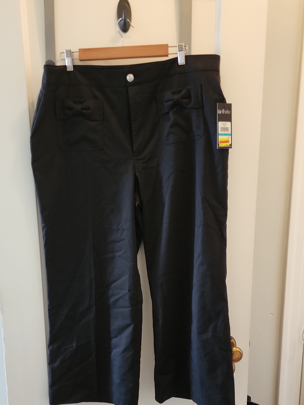 Karl Lagerfeld Black Ankle-Length Straight Pants with Bow Pocket Detail